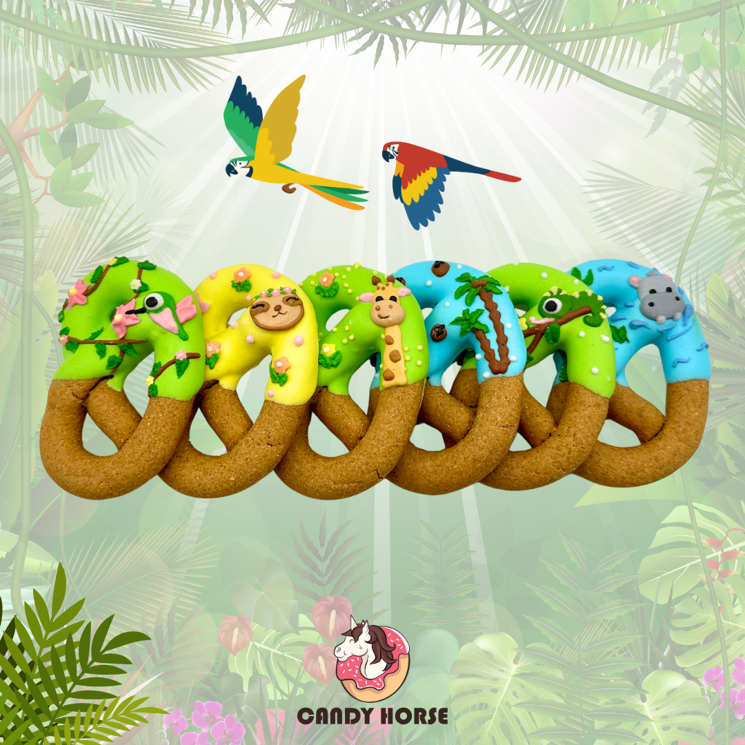 JUNGLE - Limited Edition Iced Pretzels I 6 Royal-icing decorated horse treat pretzels