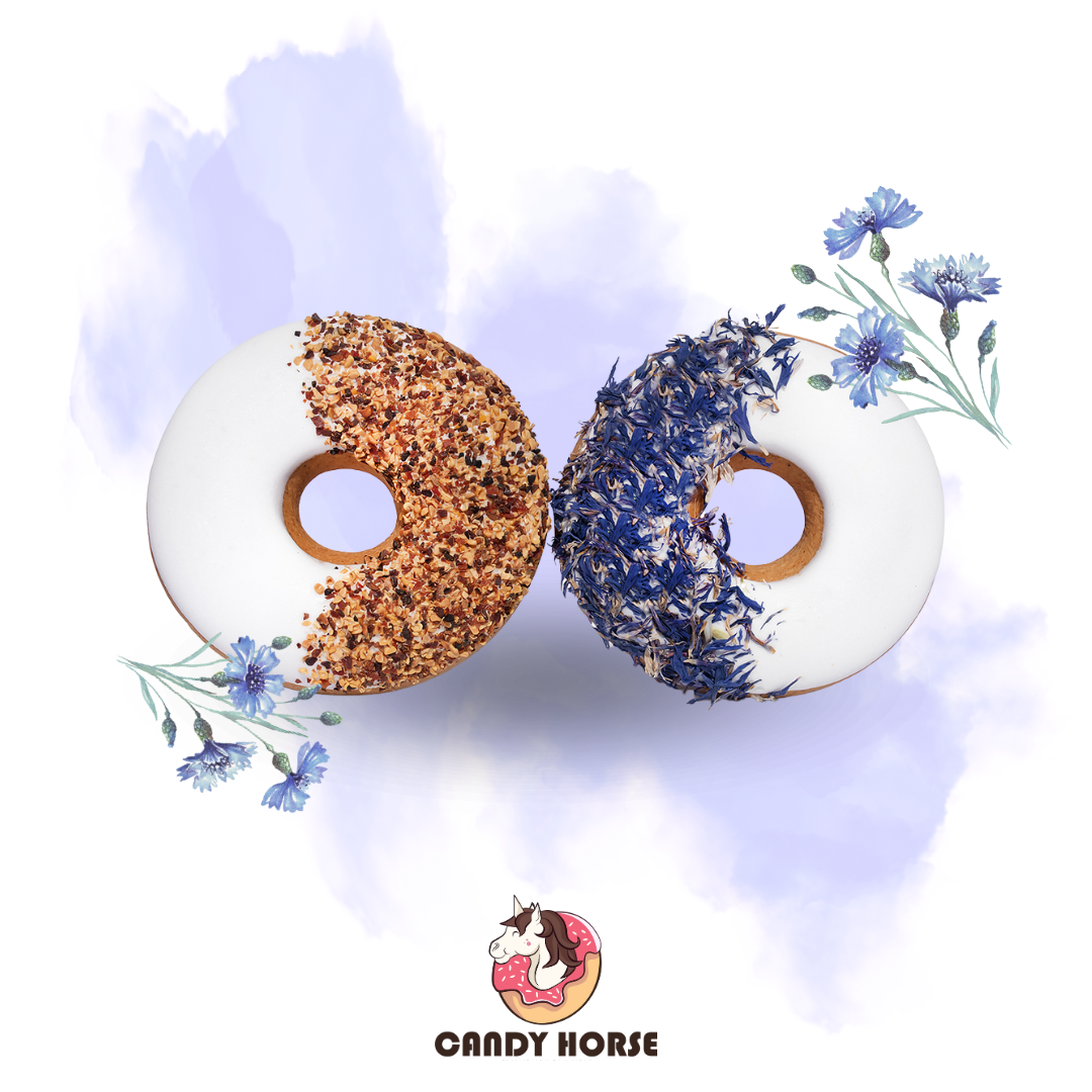 Donuts cornflower + rose hip I Set of 2 horse treat donuts with icing and herbs