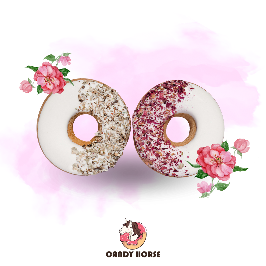 Donuts rose petal + iceland moss I Set of 2 horse treat donuts with icing and herbs