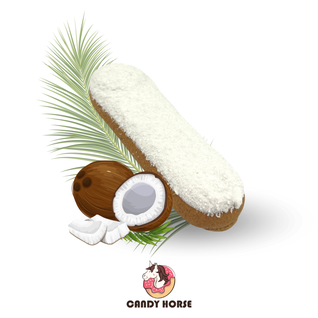 Coconut eclair I Horse cookie with icing and herbs