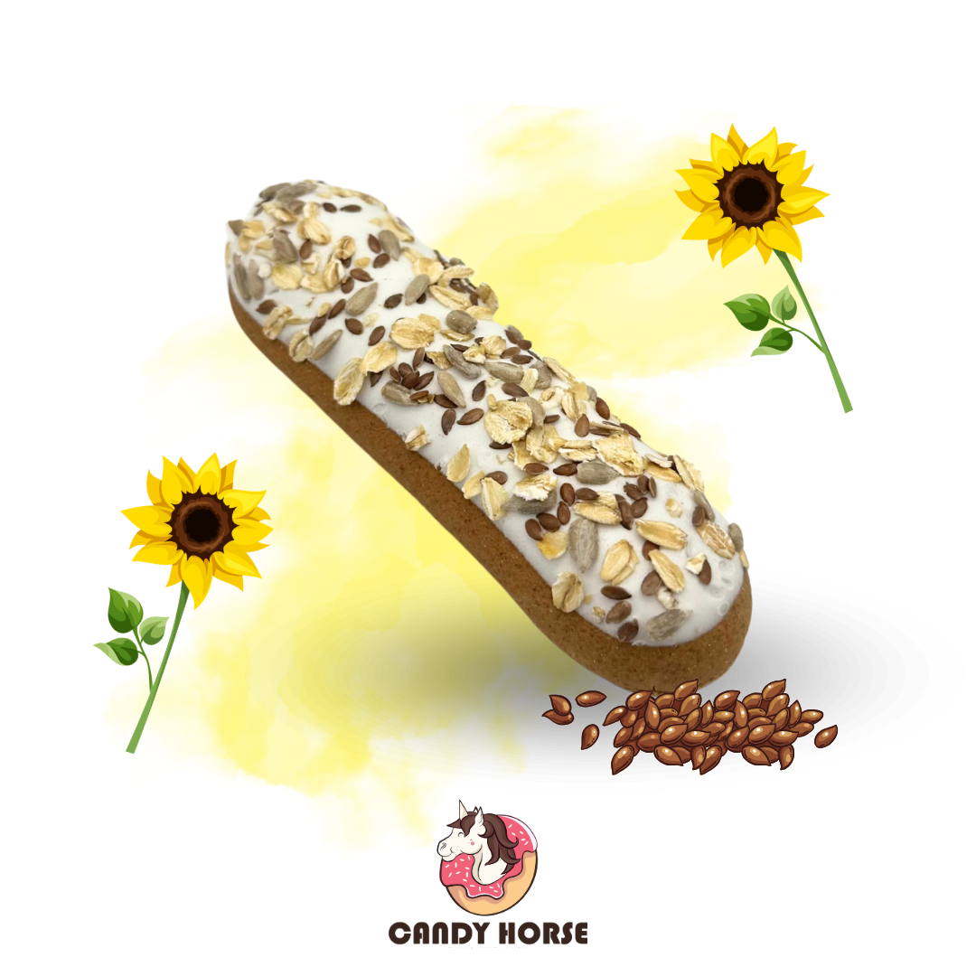 Seed mix eclair I Horse cookie with icing and herbs