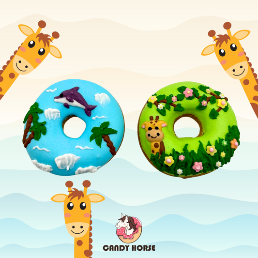 JUNGLE - Limited Edition Iced Donuts I Set of 2 decorated horse cookies in donut shape